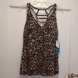 Med. Leopard cheetah print racerback tankini top TARGET tan brown strappy back